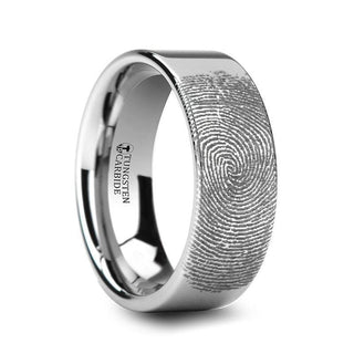 Fingerprint Engraved Flat Pipe Cut Tungsten Ring Polished - Spartan - 4mm - 12mm - Thorsten Rings