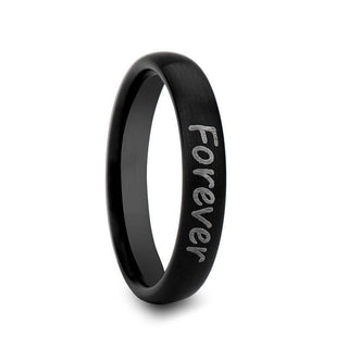 Handwritten Engraved Domed Black Tungsten Ring with Brushed Finish - 4mm - 12mm - Thorsten Rings