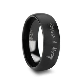 Handwritten Engraved Domed Black Tungsten Ring with Brushed Finish - 4mm - 12mm - Thorsten Rings