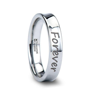 Handwritten Engraved Concave Tungsten Ring Polished - 4mm - 8mm - Thorsten Rings