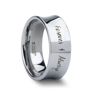 Handwritten Engraved Concave Tungsten Ring Polished - 4mm - 8mm - Thorsten Rings