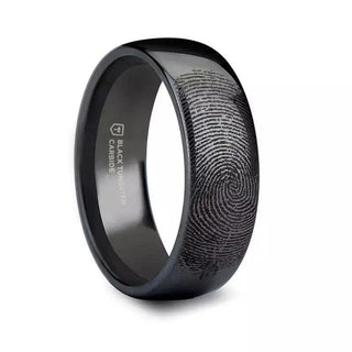 Fingerprint Engraved Domed Black Tungsten Ring Polished - 4mm - 12mm - Thorsten Rings