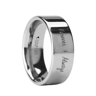 Handwritten Engraved Flat Pipe Cut Tungsten Ring Polished - 4mm - 12mm - Thorsten Rings