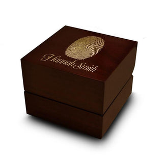 Fingerprint Engraved Wood Ring Box Chocolate Dark Wood Personalized Wooden Wedding Ring Box - Thorsten Rings