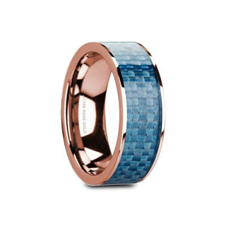 GANESH Flat 14K Rose Gold with Blue Carbon Fiber Inlay and Polished Edges - 8mm - Thorsten Rings