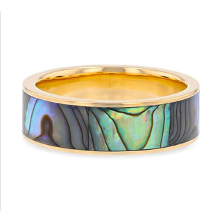 GALAN Flat 14K Yellow Gold with Mother of Pearl Inlay and Polished Edges - 8mm - Thorsten Rings