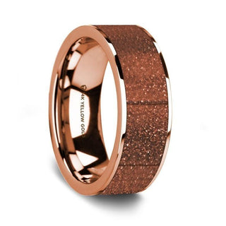 Flat Polished 14K Rose Gold Wedding Ring with Orange Gold Stone Inlay - 8 mm - Thorsten Rings