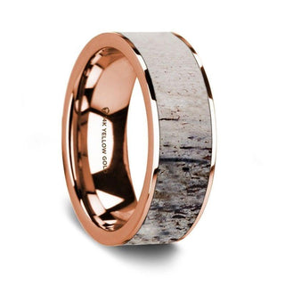 Flat Polished 14K Rose Gold Wedding Ring With Ombre Deer Antler Inlay - 8 mm - Thorsten Rings