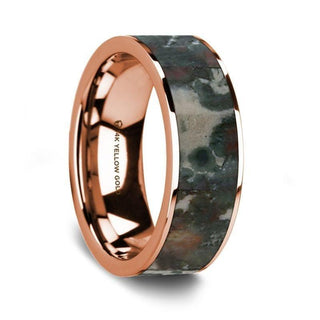 Flat Polished 14K Rose Gold Wedding Ring with Coprolite Fossil Inlay - 8 mm - Thorsten Rings