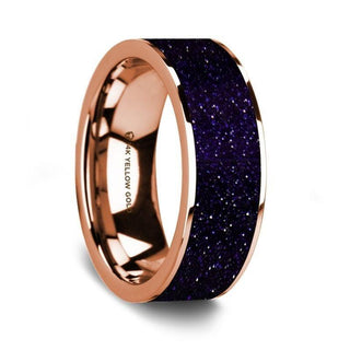 Flat Polished 14K Rose Gold Wedding Ring with Purple Gold Stone Inlay - 8 mm - Thorsten Rings