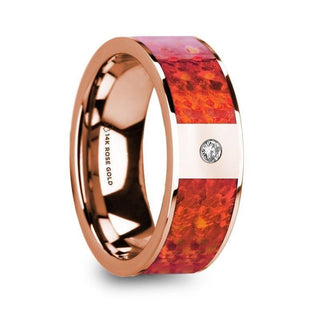 GIANNES Red Opal Inlaid Polished 14k Rose Gold Men’s Wedding Ring with Diamond Accent - 8mm - Thorsten Rings