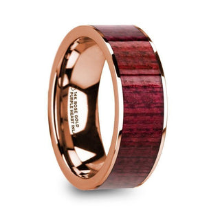 PAVLOS Purpleheart Inlaid 14k Rose Gold Men’s Wedding Band with Polished Finish - 8mm - Thorsten Rings