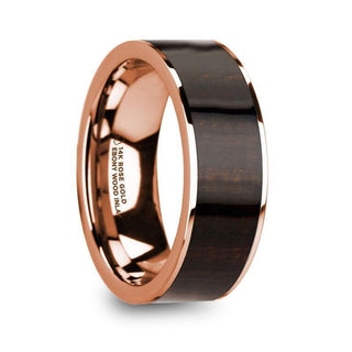 SERAPHIM Men’s Polished 14k Rose Gold with Ebony Wood Inlay Wedding Ring - 8mm - Thorsten Rings