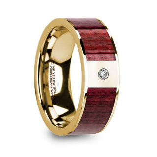 PHILE Purpleheart Inlaid 14k Yellow Gold Men’s Wedding Band with Diamond & Polished Finish - 8mm - Thorsten Rings