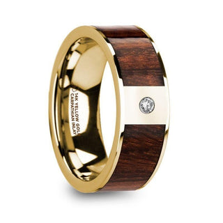 SOPHOS Men’s Carpathian Wood Inlaid Polished 14k Yellow Gold Wedding Band with Diamond - 8mm - Thorsten Rings