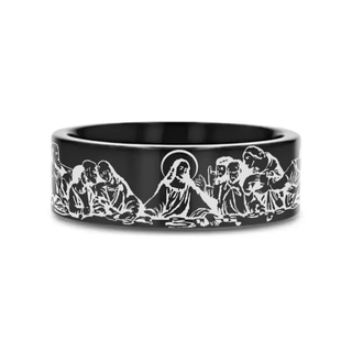 LAST SUPPER on Black Flat Tungsten Carbide Ring