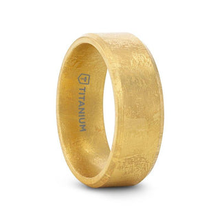 MUSE Flat Gold Plated Titanium Ring with Beveled Edges and Meteorite Pattern - 8mm - Thorsten Rings