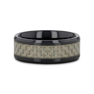 MYSTIQUE Beveled White Carbon Fiber Inlaid Ceramic Ring - 8mm - Thorsten Rings