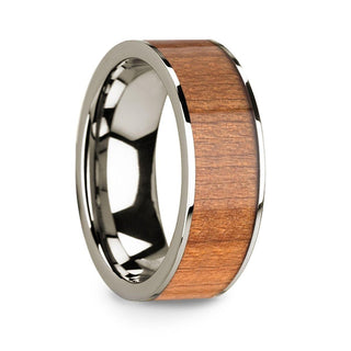 Men’s 14k White Gold Wedding Band with Sapele Wood Inlay & Polished Finish - 8mm - Thorsten Rings