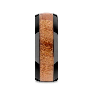 ODYSSEY Black Ceramic Wedding Band with Domed Polished Finish and Carpathian Elm Wood Inlay - 8mm - Thorsten Rings