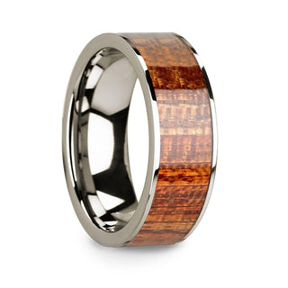 14k White Gold & Mahogany Wood Inlaid Men’s Wedding Band with Polished Finish - 8mm - Thorsten Rings