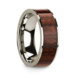 Polished 14k White Gold Men’s Wedding Ring with Carpathian Wood Inlay - 8mm - Thorsten Rings