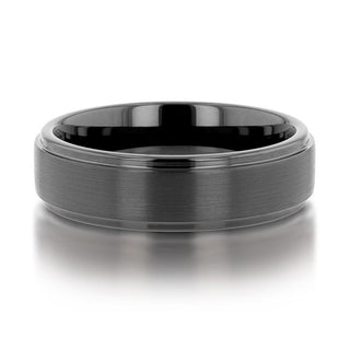 ORION Flat Black Tungsten Ring with Brushed Raised Center & Polished Step Edges - 6mm - 8mm - Thorsten Rings