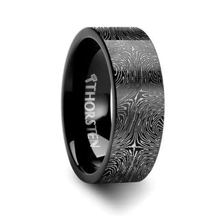 Damascus Steel Pattern Engraving Black Tungsten Engraved Ring - 4mm - 12mm - Thorsten Rings