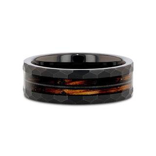 RIFF Black Tungsten Ring with Charred Whiskey Barrel and Guitar String - 8mm - Thorsten Rings