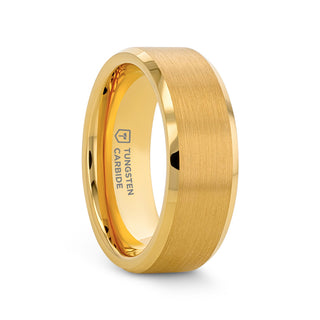 HONOR Gold-Plated Tungsten Beveled Polished Edges Flat Ring with Brushed Center - 6mm & 8mm