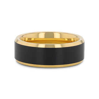 GASTON Gold Plated Tungsten Polished Beveled Ring with Brushed Black Center - 6mm 8mm