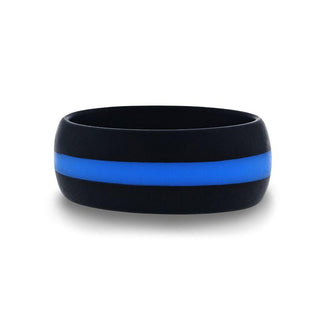 Matte Black Men's Silicone Ring ring With Vibrant Blue Colored Inlay - 8mm - Thorsten Rings