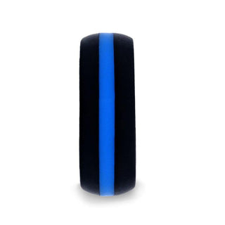 Matte Black Men's Silicone Ring ring With Vibrant Blue Colored Inlay - 8mm - Thorsten Rings