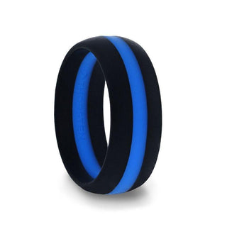 Matte Black Men's Silicone Ring ring With Vibrant Blue Colored Inlay - 8mm - Thorsten Rings