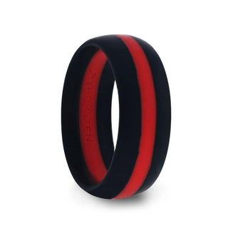 Matte Black Men's Silicone Ring ring With Vibrant Red Colored Inlay - 8mm - Thorsten Rings