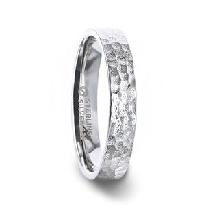 SYLVIANIA Silver Hammered Finish Flat Style Women's Wedding Band - 4mm - Thorsten Rings