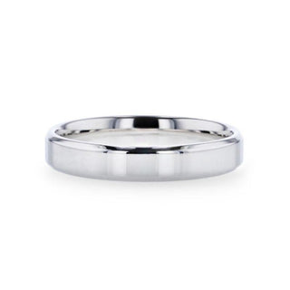 LUCY Silver Polished Finish Flat Center Women's Wedding Band With Beveled Edges - 4mm - Thorsten Rings