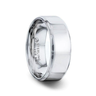 LUCID Silver Polished Finish Flat Center Wedding Band With Beveled Edges - 4mm & 8mm - Thorsten Rings