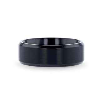 ELYSIAN Black Titanium Ring with Polished Beveled Edges and Brush Finished Center - 8mm - Thorsten Rings