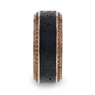 HYPERIA Lava Inlaid 10K Rose Gold Men's Wedding Band With Black Diamonds Around Polished Edges - 10mm - Thorsten Rings