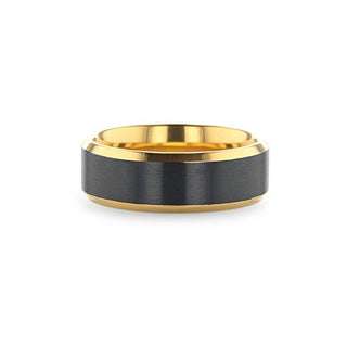 BEAUMONT Gold Plated Titanium Polished Beveled Ring with Brushed Black Center - 8mm - Thorsten Rings