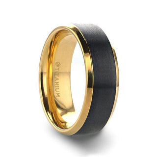 BEAUMONT Gold Plated Titanium Polished Beveled Ring with Brushed Black Center - 8mm - Thorsten Rings