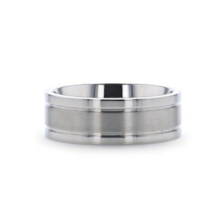 MAGNUM Flat Polished Edge Titanium Band with Offset Grooves and Satin Center - 8mm - Thorsten Rings