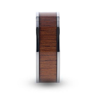 HONUA Flat Titanium Wedding Band with Rare Koa Wood Inlay and Polished Edges - 8mm - Thorsten Rings