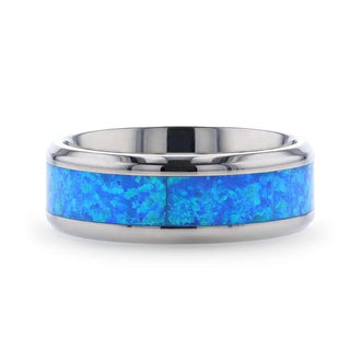 GALAXY Titanium Polished Beveled Edge with Blue Green Opal Inlay - 8mm - Thorsten Rings