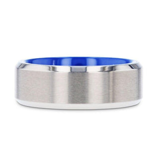 ARCTIC Flat Beveled Edges Titanium Ring with Brushed Center and Vibrant Blue Inside - 8mm - Thorsten Rings