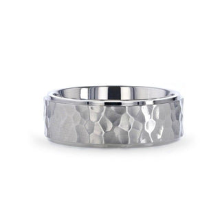 MINISTER Titanium Ring with Raised Hammered Finish and Polished Step Edges - 8mm - Thorsten Rings