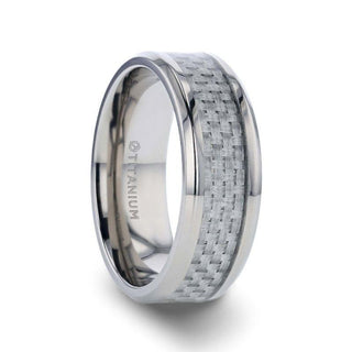 TANTALUS Beveled Edge Titanium Ring with White Carbon Fiber Inlay - 8mm - Thorsten Rings