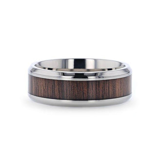 SCOTIA Beveled Titanium Ring with Black Walnut Wood Inlay - 8mm - Thorsten Rings