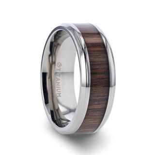 SCOTIA Beveled Titanium Ring with Black Walnut Wood Inlay - 8mm - Thorsten Rings